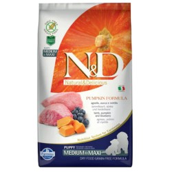 Hrana Uscata Farmina pentru Caini N&D Pumpkin Puppy Mediu/Maxi cu Miel si Afine, 2,5 kg