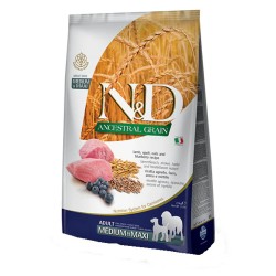 Hrana Uscata Farmina pentru Caini N&D Ancestral Adult Mediu sau Maxi cu Miel, Alac, Ovaz si Afine, 12 kg
