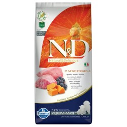 Hrana Uscata Farmina pentru Caini N&D Pumpkin Puppy Mediu sau Maxi cu Miel si Afine, 12 kg