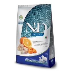 Hrana Uscata Farmina pentru Caini N&D Ocean Adult Mediu sau Maxi cu Peste Cod, Dovleac si Portocala, 12 kg