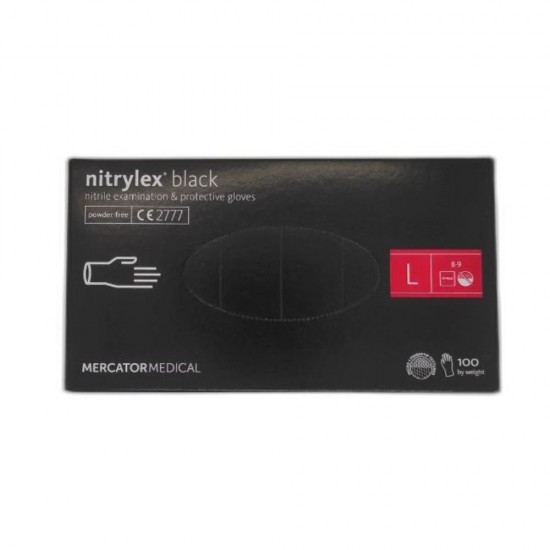 Manusi pentru Examinare Nitrylex din Nitril, 100 Buc/Cutie, Nepudrate, Marimea L, Culoare Negru