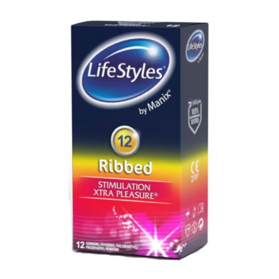 LifeStyles Prezervative Latex Ribbed, 12 Buc/Set