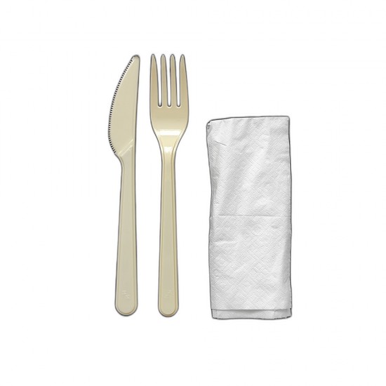 Set Bis Lux, Servetel + Furculita si Cutit Reutilizabile, Ambalate Cate 100 Buc/Set