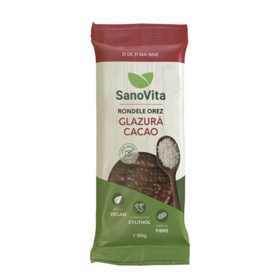 Rondele din Orez Expandat Sano Vita cu Glazura de Cacao Fara Zahar, Cantitate 56 g
