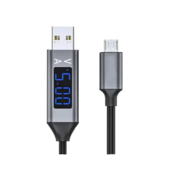 Cablu de Date Micro-USB, cu Afisare Amperaj si Voltaj, 1 Metru, Negru, USB la Micro-USB
