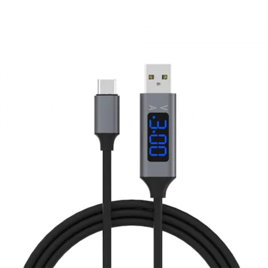 Cablu de Date TYPE-C, cu Afisare Amperaj si Voltaj, 1 Metru, Negru, TYPE-C la USB