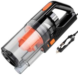 Aspirator Auto de Mana, Portabil, Putere 150W, Functie de Curatare Uscata/Umeda, Culoare Negru cu Portocaliu
