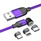Cablu de Incarcare Magnetic 540, A15-1M-PRP, 3 in 1 Compatibil cu USB-C, Micro-USB, Lightning, Freya, 2.4A, 1Metru Led, Culoare Mov