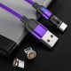 Cablu de Incarcare Violet 3 in 1 cu Conector Magnetic Rotatie la 540°, Incarcare 5V 2.4A, 2 Metri, Conector pentru IOS/Android/USB-C