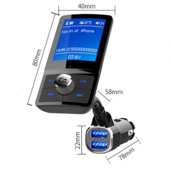 Modulator FM Bluetooth v4.2, Ecran Mare Color LCD 1.8'' Quick Charge 3.0