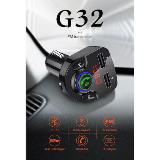 Transmitator FM Bluetooth 5.0, Player Muzical, Convorbiri Telefonice Hands-Free, Dual USB, Port USB Incarcare Rapida, Negru