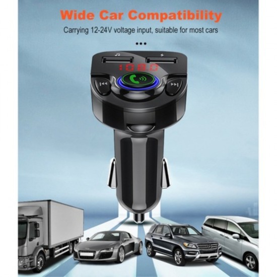 Transmitator FM Bluetooth 5.0, Player Muzical, Convorbiri Telefonice Hands-Free, Dual USB, Port USB Incarcare Rapida, Negru