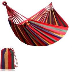 Hamac din Bumbac, pentru Doua Persoane, Suporta Maxim 180 kg, 260 x 150 cm, Sfori Ancorare Copac, Husa Hamac, Multicolor