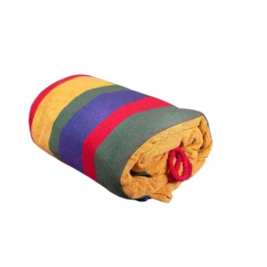 Hamac din Bumbac, pentru Doua Persoane, Suporta Maxim 180 kg, 260 x 150 cm, Sfori Ancorare Copac, Husa Hamac, Multicolor
