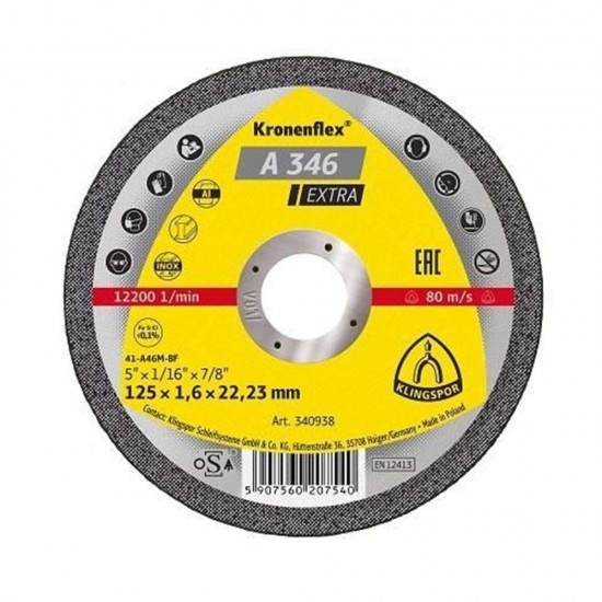 Disc de Taiere KlingSpor A 346 Extra, Plat, pentru Inox, Otel, Aluminiu, 115 mm x 1,6 mm