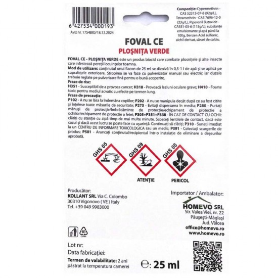 Insecticid Homevo Plosnita Verde, 25 g