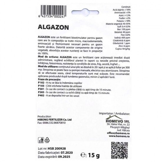 Homevo Fertilizant Gazon, 15 g