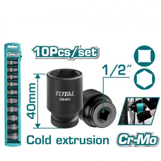 Total - Set Chei Tubulare De Impact - 10 Buc - 10-