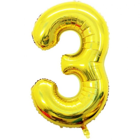 Balon Cifra 3, 66 cm, Auriu, Balon Cifra 3, Baloane Cifra 3, Baloane Cifre, Baloane Figurine, Balon Figurina Cifra, Baloane, Balon Folie, Baloane Heliu, Baloane Petrecere, Baloane Petrecere Cifre, Baloane Decor