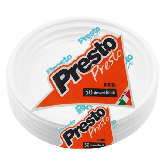 Farfurii din Plastic Presto, Diametru 21 cm, 50 Buc/Set, Culoare Alba, Farfurii Unica Folosinta din Plastic, Farfurii din Plastic pentru Desert, Farfurie Plastic de Unica Folosinta, Farfurii pentru Catering