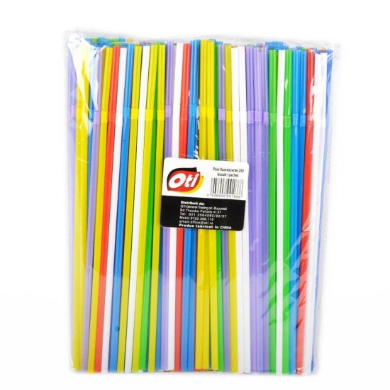 Paie Flexibile Fluorescente din Plastic OTI, 240x5 mm, 250 Buc/Set, Multicolor, Paie din Plastic, Paie pentru Petreceri, Paie din Plastic Simple, Accesorii pentru Bar, Accesorii pentru Petreceri, Paie din Plastic Flexibile, Paie Flexibile pentru Bauturi