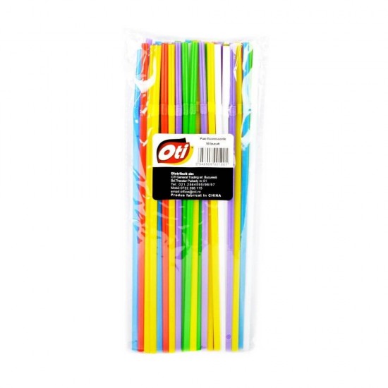 Paie Flexibile din Plastic OTI, 240x5 mm, 50 Buc/Set, Multicolor Fluorescente, Paie din Plastic, Paie Catering, Paie pentru Petreceri, Accesorii pentru Bar