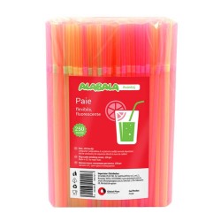 Set 250 Paie Flexibile, 240x5 mm, Diverse Culori Fluorescente, Paie de Baut din Plastic, Paie Plastic pentru Sucuri, Paie de Baut pentru Bar, Paie din Plastic, Paie Catering, Paie pentru Petreceri, Accesorii pentru Bar
