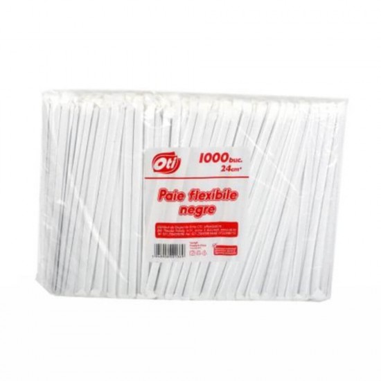  Paie Flexibile din Plastic OTI, 240x5 mm, 1000 Buc/Set, Ambalate Individual, Culoare Neagra, Paie Flexibile Ambalate Individual, Paie Negre din Plastic, Paie Flexibile Negre, Paie pentru Petreceri, Accesorii pentru Bar