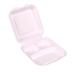 Set 50 Caserole Tricompartimentate Biodegradabile, 205x200x66 mm, Trestie de Zahar Set 50 Caserole Tricompartimentate Biodegradabile, 205x200x66 mm, Trestie de Zahar