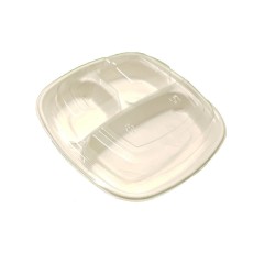 Set 50 Farfurii Biodegradabile Patrate, Tricompartimentate, Trestie de Zahar, cu Capac Set 50 Farfurii Biodegradabile Patrate, Tricompartimentate, Trestie de Zahar, cu Capac