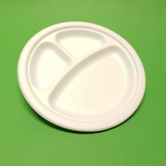 Set 50 Farfurii Biodegradabile, 23 cm, Tricompartimentate, Trestie de Zahar