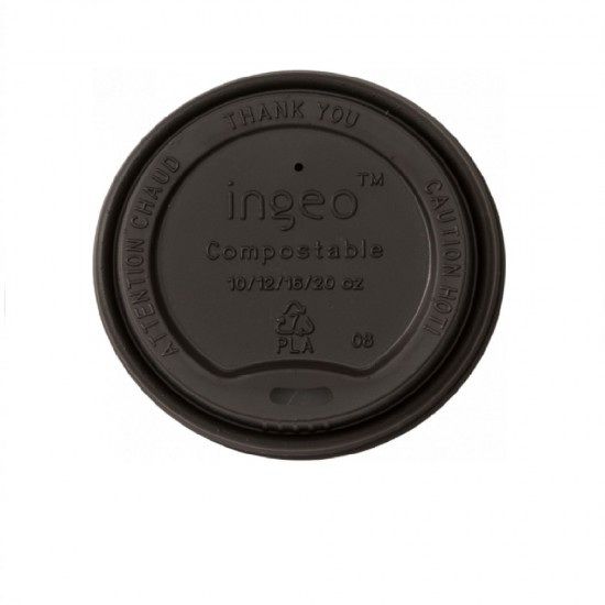 Capace Biodegradabile, Ø 90mm, 50 Buc/Set, pentru Pahare de 12 Oz (360ml), Capace Negre din PLA- Capace Ecologice