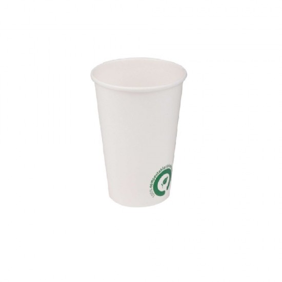 Pahare Biodegradabile Albe cu Logo Verde, 6 Oz (180 ml), Carton cu PLA, 50 Buc/Set - Pahare Ecologice 