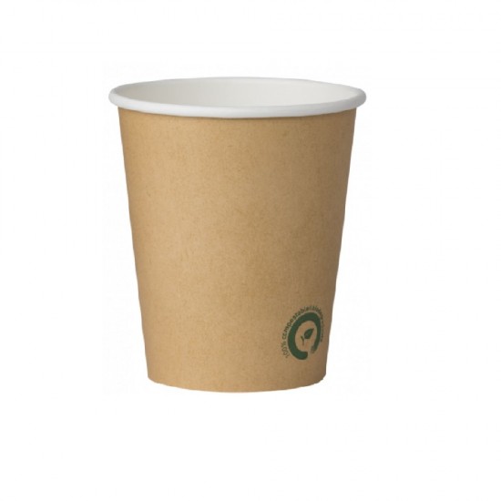 Pahare Biodegradabile Kraft Natur, 10 Oz (300 ml) din Carton cu PLA, 50 Buc/Set, Interior Alb - Pahare Biodegradabile