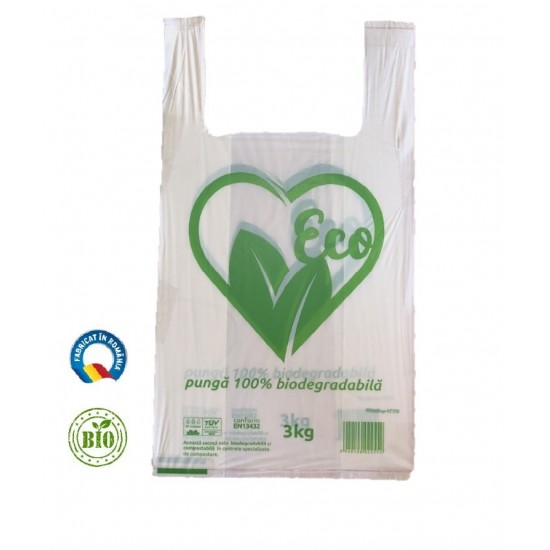 Set 1000 Pungi Biodegradabile Albe, Model Imprimat, 20x6x40 cm, Rezistenta 3 Kg, Grosime 18 MIC - Sacose Ecologice 