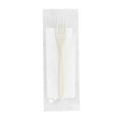Set Tacamuri Biodegradabile din CPLA, Furculita, Servetel, Albe Set Tacamuri Biodegradabile din CPLA, Furculita, Servetel, Albe