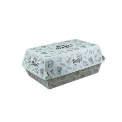 Set 100 Cutii pentru Meniu Urban, 210x130x90 mm, Carton Alb Imprimat