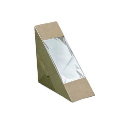 Set 100 Triunghiuri pentru Sandwich, 175x125x55 mm, Carton Kraft cu Fereastra