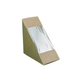 Set 100 Triunghiuri pentru Sandwich, 175x125x65 mm, Carton Kraft cu Fereastra