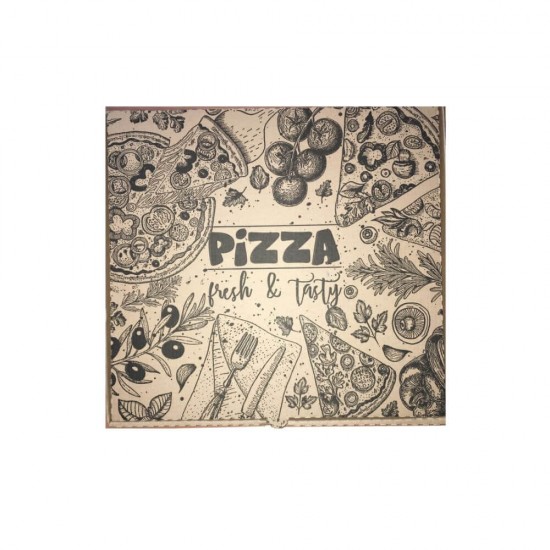 Set 500 Cutii Pizza Corolla Packaging, 24x3.5x24 cm, Model Pizza Fresh & Tasty, Natur