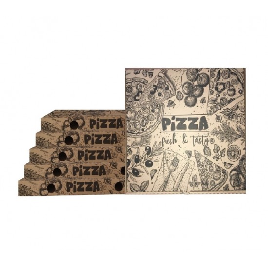 Set 500 Cutii Pizza Natur, Model Pizza Fresh & Tasty, Dimensiune 32x3.5x32 cm - Ambalaje Carton