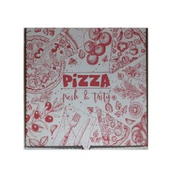 Cutii Pizza Albe, Model Pizza Fresh & Tasty, Dimensiune 28x3.5x28 cm, 100 Buc/Bax - Ambalaje din Carton Cutii Pizza Albe, Model Pizza Fresh & Tasty, Dimensiune 28x3.5x28 cm, 100 Buc/Bax - Ambalaje din Carton