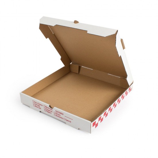 Cutii Pizza Albe Personalizate, 32x32x3.5 cm, Tipar 1 Culoare, Carton Microondulat Albit, Cutie Personalizata pentru Pizza, Cutii Personalizate pentru Pizza - Ambalaje Personalizate