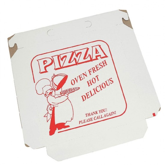 Cutii Pizza Albe Personalizate, 42x42x4 cm, Tipar 1 Culoare, Carton Microondulat Albit, Cutie Personalizata pentru Pizza, Cutii Personalizate pentru Pizza - Ambalaje Personalizate