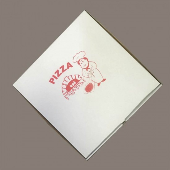 Cutii Pizza Albe Personalizate, 24x24x3.5 cm, Tipar 1 Culoare, Carton Microondulat Albit, Cutie Personalizata pentru Pizza, Cutii Personalizate pentru Pizza - Ambalaje Personalizate