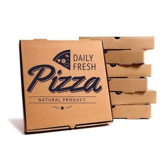 Cutii Pizza Natur Personalizate, 32x32x3.5 cm, Tipar 1 Culoare, Carton Microondulat Natur, Cutie Personalizata pentru Pizza, Cutii Personalizate pentru Pizza - Ambalaje Personalizate
