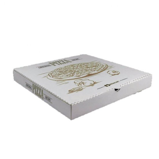 Set 100 Cutii Pizza Imprimate, 330x330x40 mm, Model Generic, Carton Alb/Natur