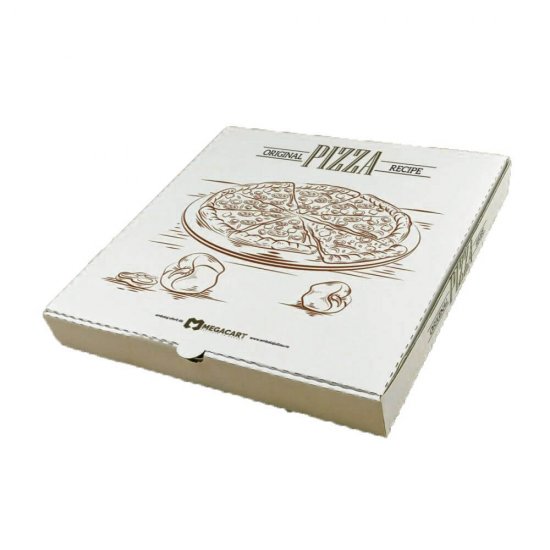 Set 100 Cutii Pizza Imprimate, 300x300x40 mm, Model Generic, Carton Alb/Natur