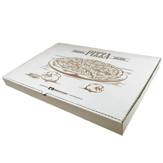 Set 100 Cutii Pizza Imprimate, 530x325x40 mm, Model Generic, Carton Alb/Natur, Ambalare 2x50 Buc