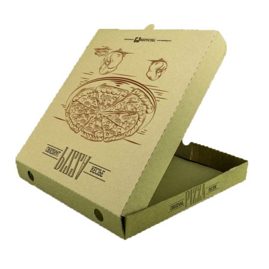 Set 100 Cutii Pizza Imprimate, 620x620x40 mm, Model Generic, Carton Natur, Ambalare 2x50 Buc